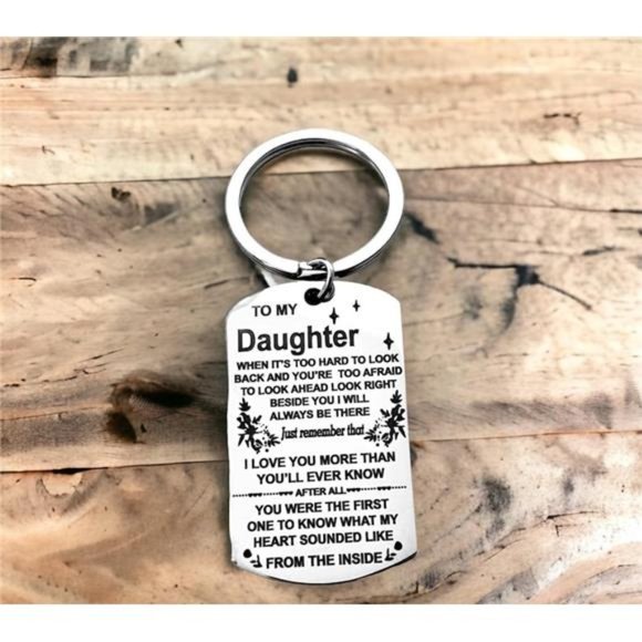 FLAPI Stainless Steel To My Daughter Daughters Gifts Dog Tag Keychain Key ring - Picture 1 of 4